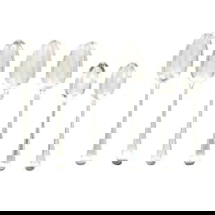 A Lot of six Hester Bateman hallmarked sterling spoons: A Lot of six Hester Bateman hallmarked sterling spoons, comprising two pairs of tablespoons, circa 1776, 8.5"l; and a pair dessert spoons 7"l, circa 1789, total weighable 9.6 ozt