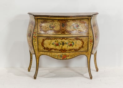 An Italian Rococo style painted bombe commode