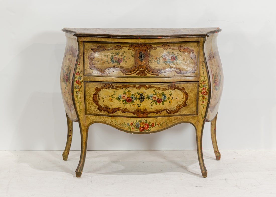 An Italian Rococo style painted bombe commode (1 of 7)