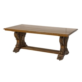 An English carved quarter sawn oak refectory table circa 1850