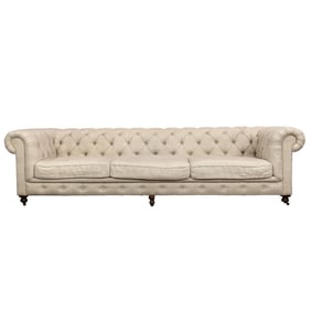 A Restoration Hardware Kensington Belgian linen tufted sofa