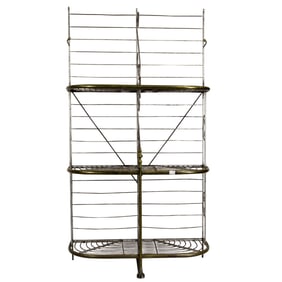 A French silvered iron and brass bakers rack