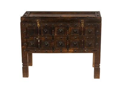 An Afghan dowry chest decorated with metal bosses