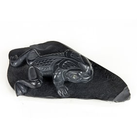 A Lionel Samuels (First Nations, Haida, Canada, 1963- ) inlaid argillite stone frog