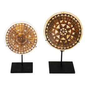 Two Oceania kap kap shell ornaments, Malaita Island, Eastern Solomons