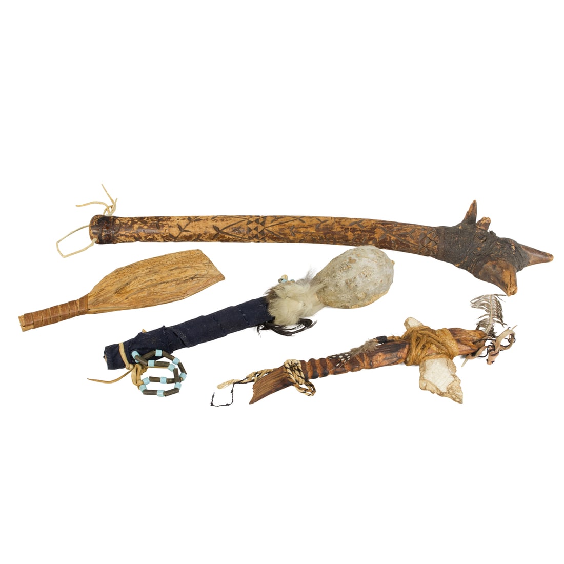 A Lot of two Native American weapons and two rattles (1 of 4)