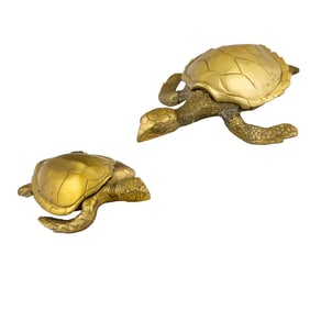 Two lacquered brass sea turtles in the manner of Antony Redmile