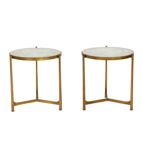 A pair of Jonathan Charles Transitional mirror top tripod tables