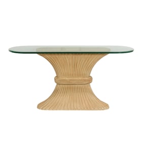A McGuire style sheath of wheat console table with glass top