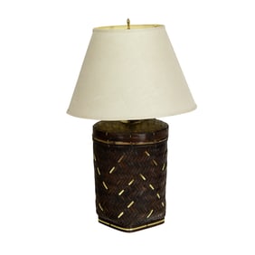 A large basketry table lamp