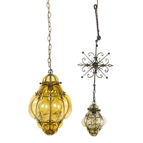 Two Venetian caged glass chandeliers