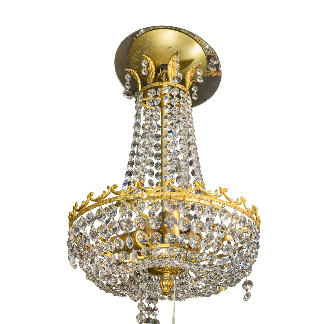A diminuitive Italian gilt bronze and crystal chandelier in the Neoclassical taste (1 of 2)