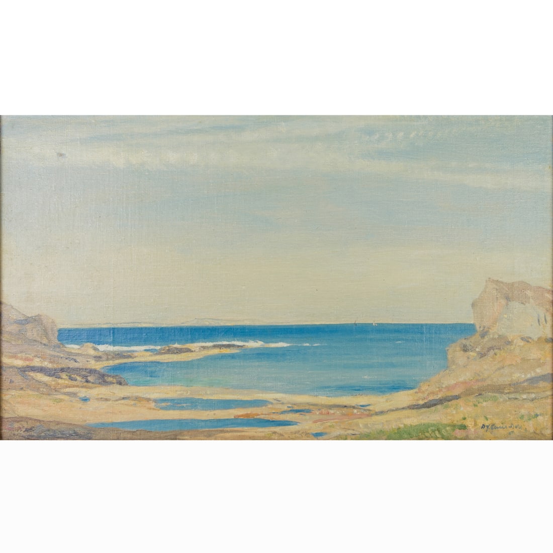 Painting, David Young: David Young Cameron (British, 1865-1945), "The Blue Minch," oil on canvas, signed lower right, gallery label (Walter Klinkoff Gallery, Montreal, Canada) affixed verso, sight: 14"h x 23.5"w, overall (w