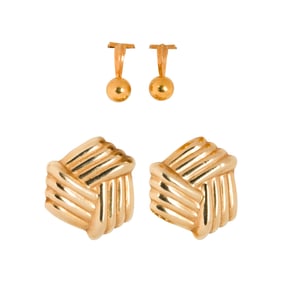 Two pairs of gold clip earrings