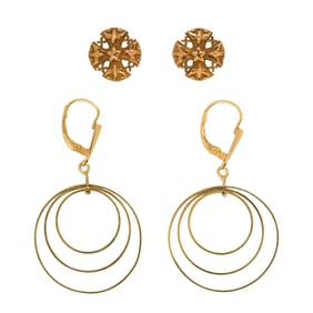 Three pairs of 18k and high karat gold earrings