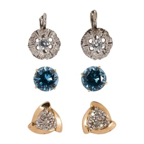 Three pairs of gem-set and gold earrings