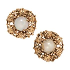 A pair of pearl and 14k gold earrings