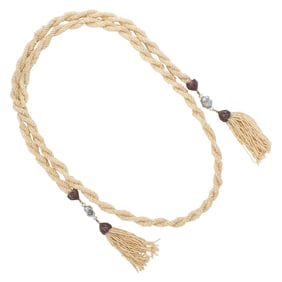 A pearl, ruby and silver and 18k gold sautoir necklace