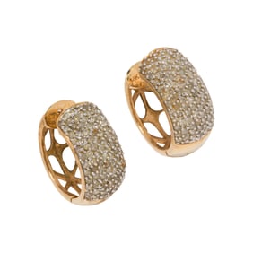 A pair of diamond and 14k gold earrings