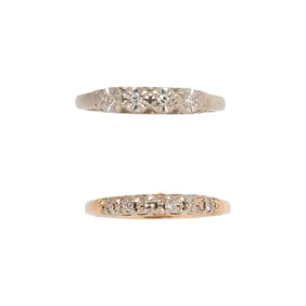 Two diamond and 14k gold bands