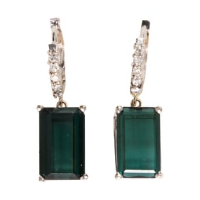 A pair of tourmaline, diamond and white gold earrings