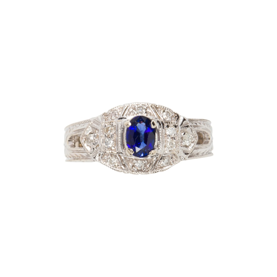 A sapphire, diamond and 14k white gold ring (1 of 2)