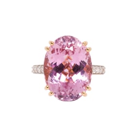 A kunzite, diamond and 18k gold ring
