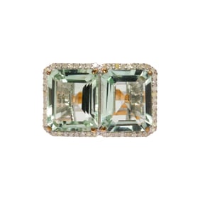 A 14k gold and silver prasiolite and diamond ring