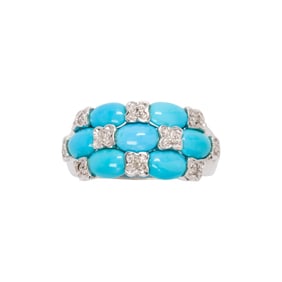 A turquoise, diamond and 10k white gold ring