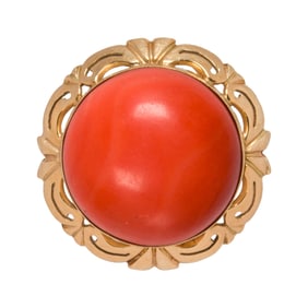 A coral and 14k gold ring