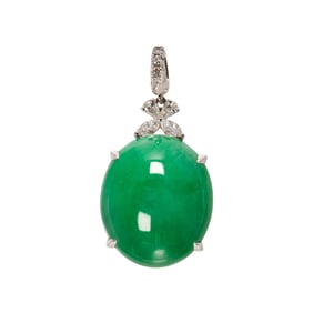 A jadeite, diamond and 18k white gold pendant