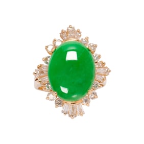 A jade, diamond and 14k gold ring