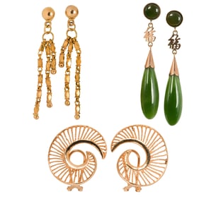 Three pairs of 14k gold earrings
