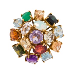 A multi-stone and 18k gold ring