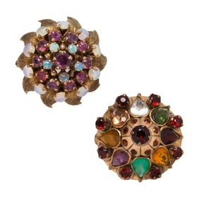 Two gem-set and 14k gold princess rings