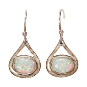 A pair of opal and sterling silver earrings