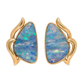 A pair of opal and 14k gold earrings