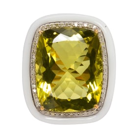 A 14k gold topaz, diamond, and onyx ring