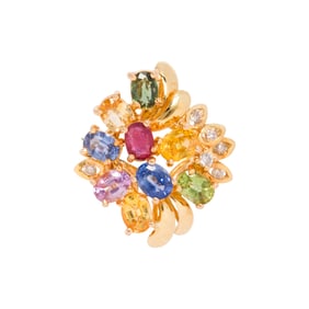 A multi-color sapphire, diamond and 18k gold ring