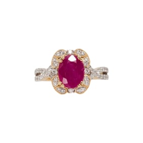 A ruby, diamond and 14k gold ring