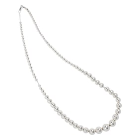 A silver beaded necklace
