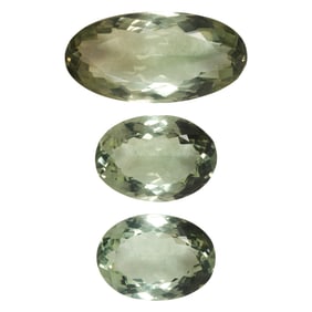 A group of three unmounted, natural, green, prasiolite amethyst stones