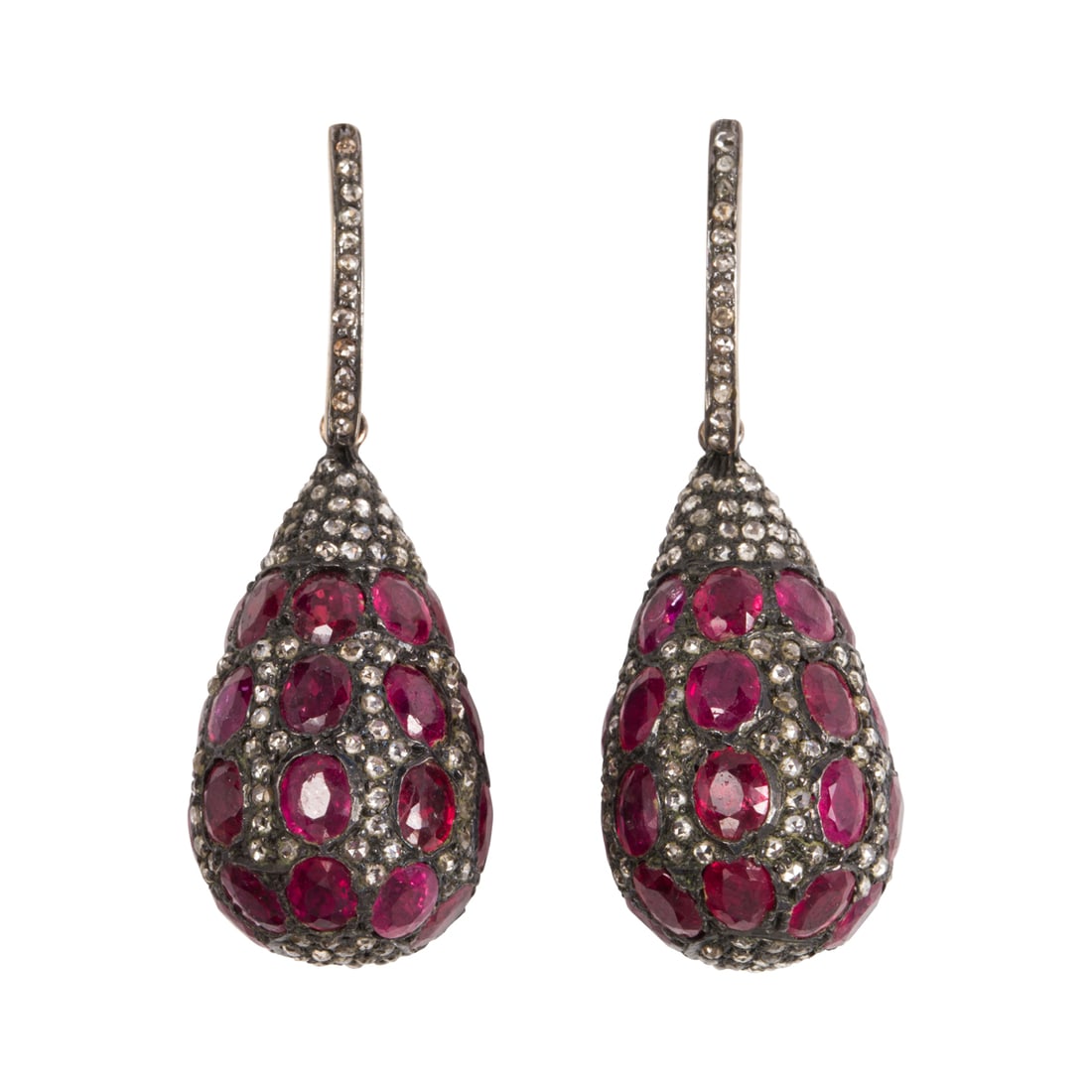 A pair of ruby, diamond, silver and silver topped 14k gold earrings (1 of 1)