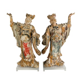 A pair of Japanese polychrome painted Daoist temple figures