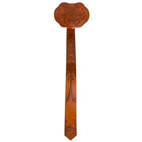 A Chinese bamboo-veneered ruyi scepter
