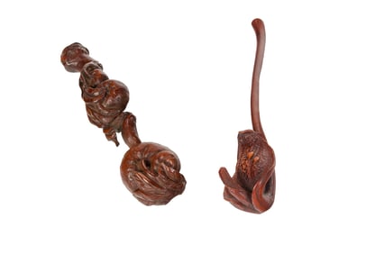 (lot of 2) Chinese boxwood ruyi scepter