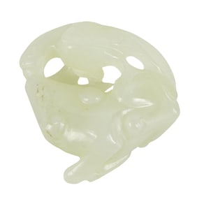 A Chinese white jade eagle and bear toggle