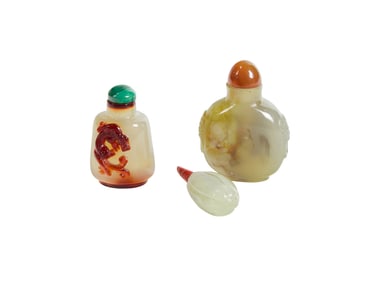 (lot of 3) Chinese agate and jadeite snuff bottles