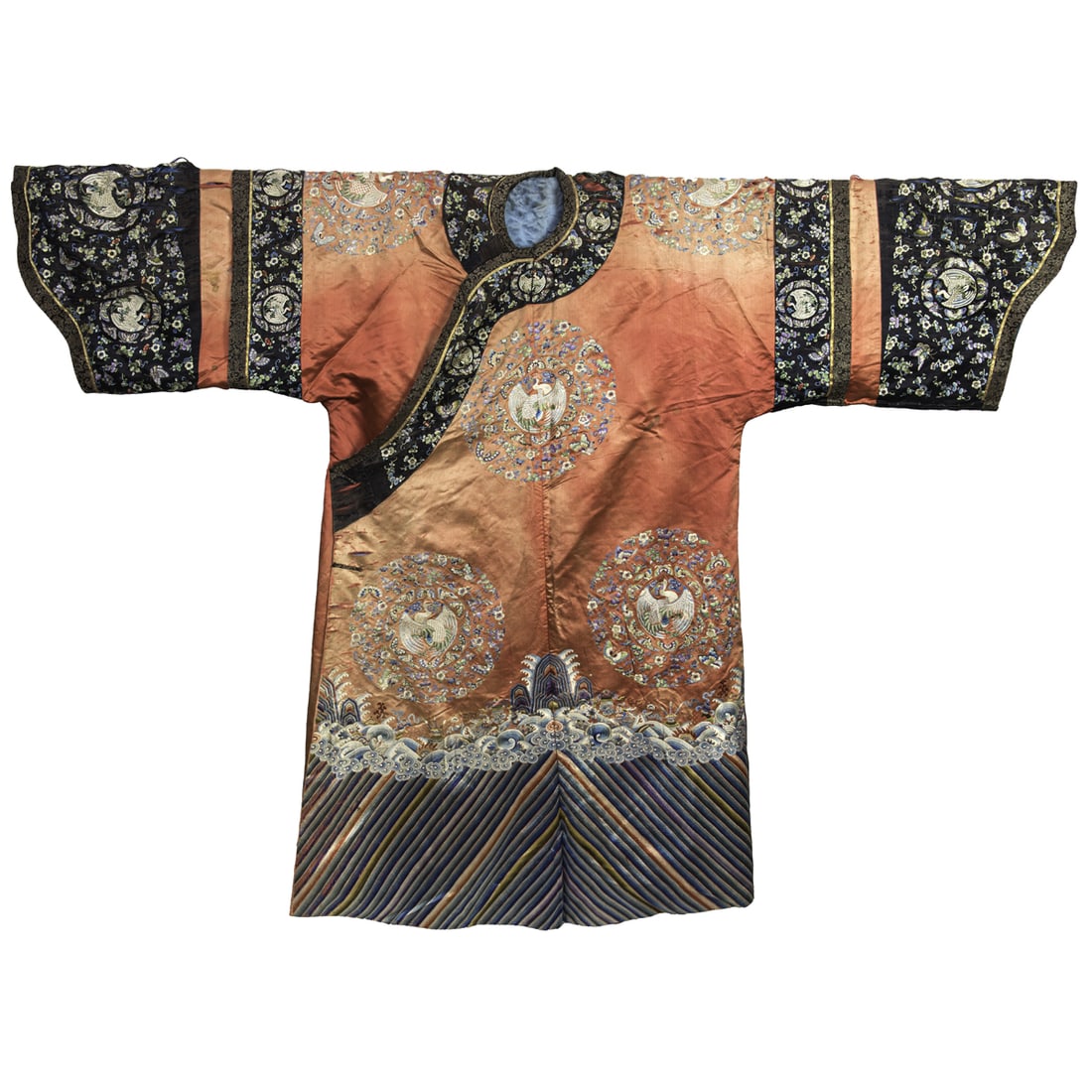 A Chinese apricot ground silk embroidered lady's informal robe (1 of 1)