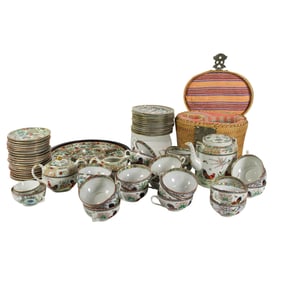 A set of Chinese export famille rose canton 'rooster' tea sets